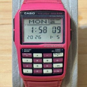 Casio DBC-32C-4 Multi Lingual Data Bank Mens Digital Watch Pink 2888 DBC-32 RUNS